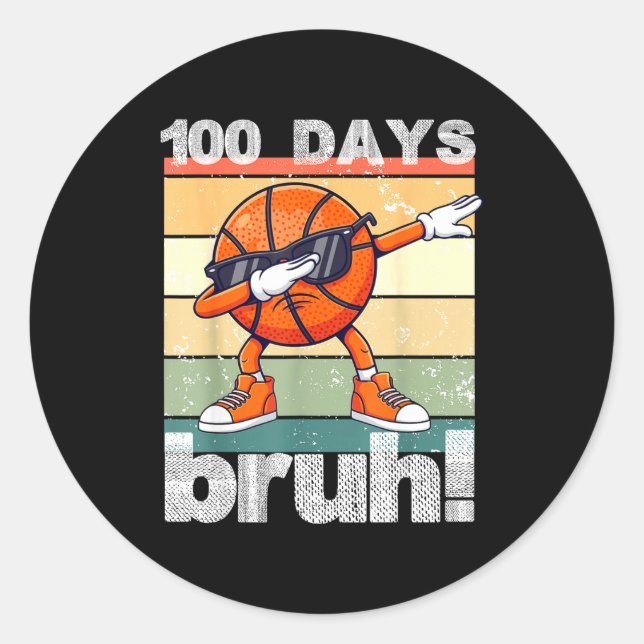 Pegatina Redonda 100 Days Of School Bruh Funny Kids Boys Dabbing Ba (Anverso)