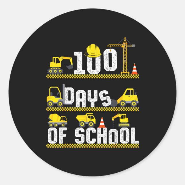 Pegatina Redonda 100 Days Of School Construction Truck 100th Day Bo (Anverso)