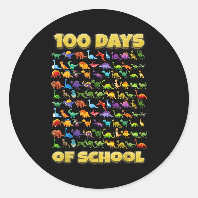 Pegatina Redonda 100 Days Of School Dinosaur 100 Days Smarter  (Anverso)