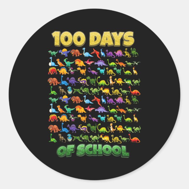 Pegatina Redonda 100 Days Of School Dinosaur 100 Days Smarter  (Anverso)