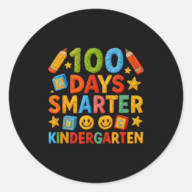Pegatina Redonda 100 Days Smarter Kindergarten Milestone School Ach (Anverso)
