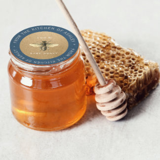 Pegatina Redonda 100% de miel casera Cocina de abeja orgánica azul