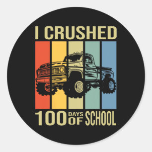 Pegatina Redonda 100° Día De Camión Escolar Aplasté 100 Días De Sc