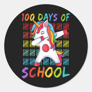 Pegatina Redonda 100° Día de Colegio Dabbing Unicorn 100 Magical Da