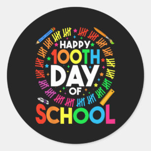 Pegatina Redonda 100° Día De Enseñanza Escolar Niños Felices 100