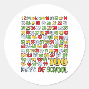 Pegatina Redonda 100° Día De La Camisa Escolar 100 Días De Matemáti