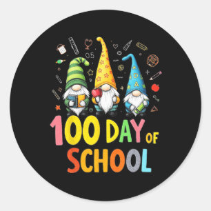 Pegatina Redonda 100° Día De La Escuela Gnome Profesores Divertidos