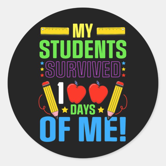 Pegatina Redonda 100° Día De La Escuela Mi Estudiante Sobrevivió 10 (Anverso)