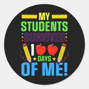 Pegatina Redonda 100° Día De La Escuela Mi Estudiante Sobrevivió 10
