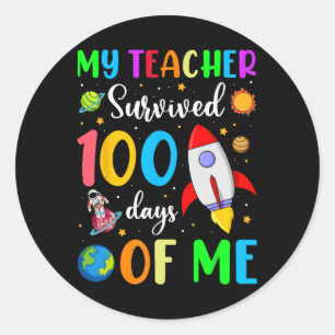 Pegatina Redonda 100° Día De La Escuela Mi Profesor Sobrevivió 100 
