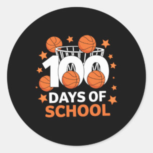 Pegatina Redonda 100° Día De La Escuela Niños De Baloncesto 100 Día