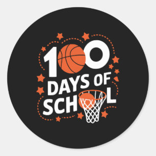 Pegatina Redonda 100° Día De La Escuela Niños De Baloncesto 100 Día