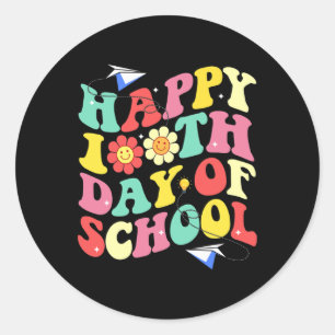 Pegatina Redonda 100° Día De La Escuela Vintage Groovy Student Tea 