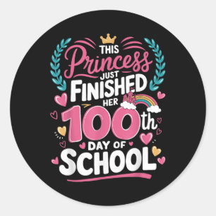 Pegatina Redonda 100° Día De La Princesa Escolar Niños Chicas 100 D