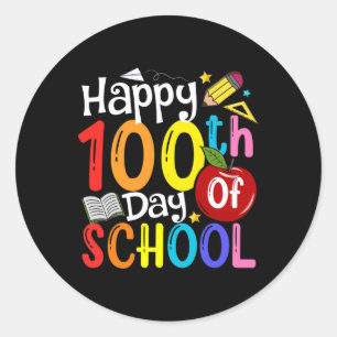 Pegatina Redonda 100° Día De Maestros Escolares Estudiantes Felices