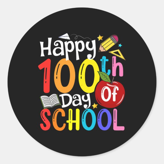Pegatina Redonda 100° Día De Maestros Escolares Estudiantes Felices (Anverso)