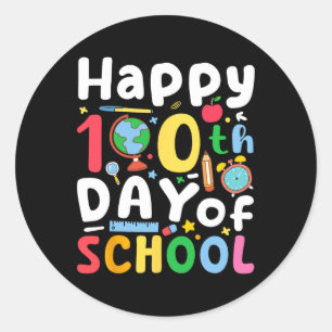 Pegatina Redonda 100° Día De Maestros Niños Chicas Niños Felices
