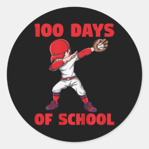 Pegatina Redonda 100° Día De Niños Escolares Béisbol 100 Días De Sc