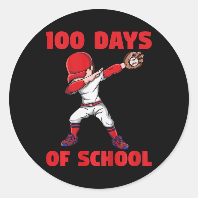Pegatina Redonda 100° Día De Niños Escolares Béisbol 100 Días De Sc (Anverso)
