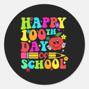 Pegatina Redonda 100° Día De Retro Escolar 100 Días Estudiante Doce