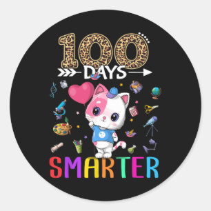 Pegatina Redonda 100 días Chica gato más inteligente feliz 100 días