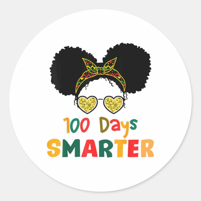Pegatina Redonda 100 días Chica negro más inteligente y desordenado (Anverso)