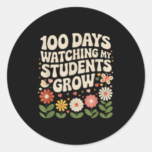 Pegatina Redonda 100 Días Cultivando Flores Boho Profesor 100º Día
