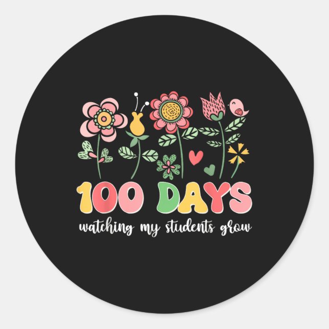 Pegatina Redonda 100 días cultivando flores de boho (Anverso)