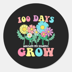 Pegatina Redonda 100 días cultivando flores de boho profesora 100 d