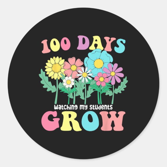 Pegatina Redonda 100 días cultivando flores de boho profesora 100 d (Anverso)