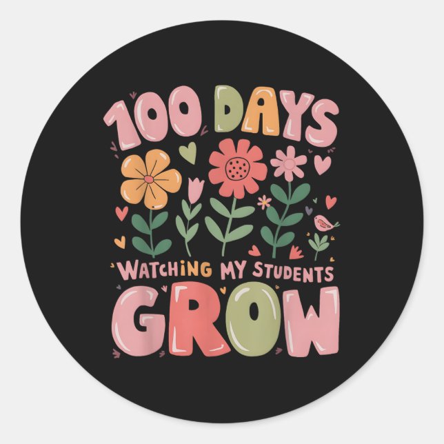 Pegatina Redonda 100 días cultivando flores retro (Anverso)
