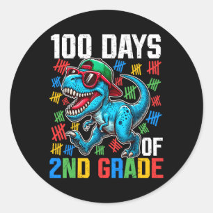 Pegatina Redonda 100 Días de 2º Grado Dinosaurio 100º Día De Enseña