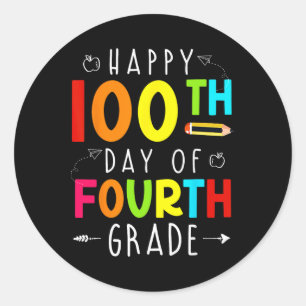 Pegatina Redonda 100 Días De 4º Cuarto Grado 100º Día De Escuela T