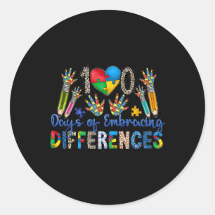 Pegatina Redonda 100 días de abrazar diferencias Autismo 100 días