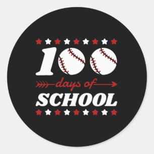 Pegatina Redonda 100 Días De Amantes Del Béisbol Escolar