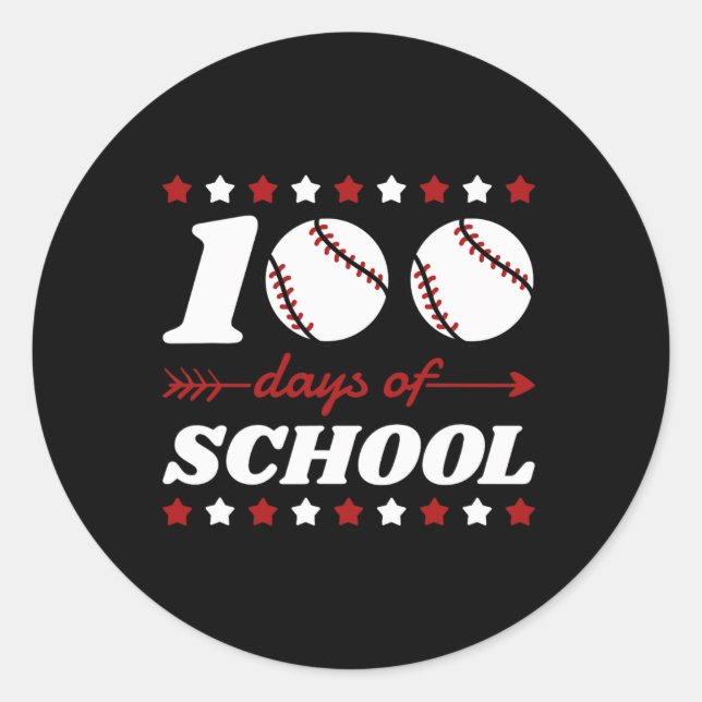 Pegatina Redonda 100 Días De Amantes Del Béisbol Escolar (Anverso)