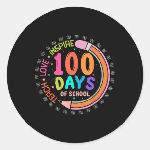 Pegatina Redonda 100 días de amor en la escuela inspiran 100 días