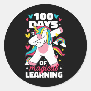 Pegatina Redonda 100 días de aprendizaje mágico 100 días de escuela
