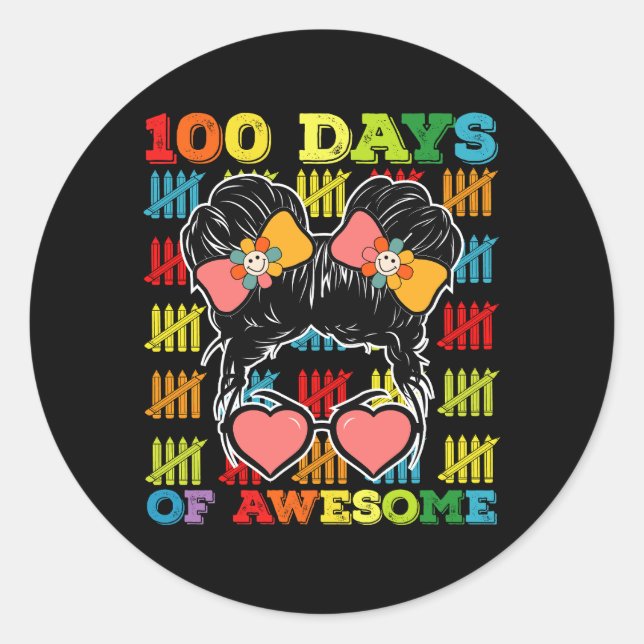 Pegatina Redonda 100 días de asombroso y desordenado Bun 100 días d (Anverso)