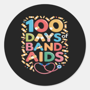 Pegatina Redonda 100 Días De Banda Asequible - Enfermera Escolar 10