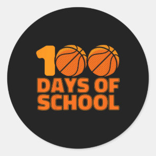 Pegatina Redonda 100 Días De Básquetbol Escolar 100º Día De La Escu