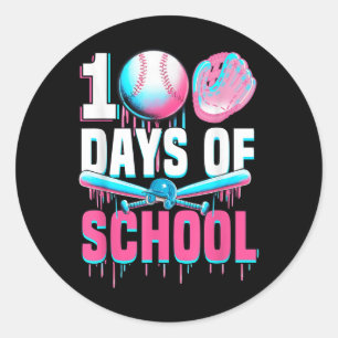 Pegatina Redonda 100 Días De Bate De Béisbol Escolar Derrame 100 Dí