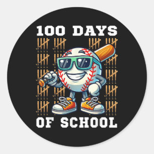 Pegatina Redonda 100 Días De Béisbol Escolar 100º Día De La Escuela