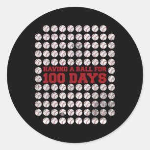 Pegatina Redonda 100 Días De Béisbol Escolar 100º Día De La Escuela