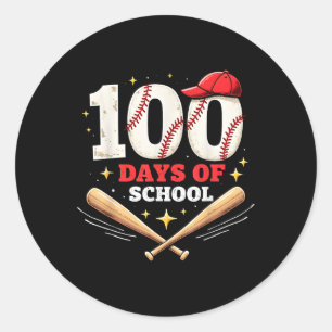 Pegatina Redonda 100 Días De Béisbol Escolar 100º Día De La Escuela