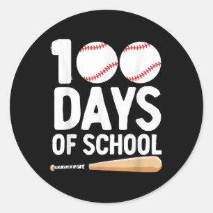 Pegatina Redonda 100 Días De Béisbol Escolar 100 Días Para Niños