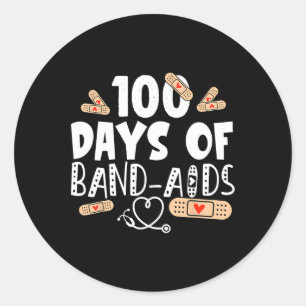 Pegatina Redonda 100 Días De Bynd-aids - Enfermero Escolar 100 Días