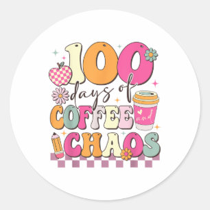 Pegatina Redonda 100 días de café y caos 100 días de escuela