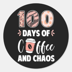 Pegatina Redonda 100 días de café y caos 100 días de escuela