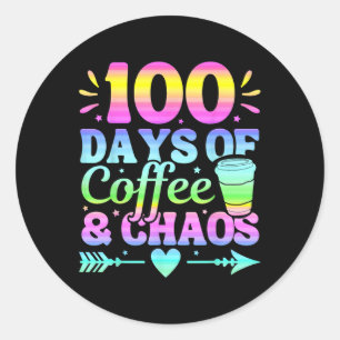 Pegatina Redonda 100 días de café y caos 100 días de escuela